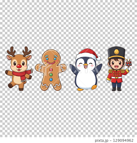 A anime-style cartoon Christmas costume, happy for Christmas. Transparent background. 129094962