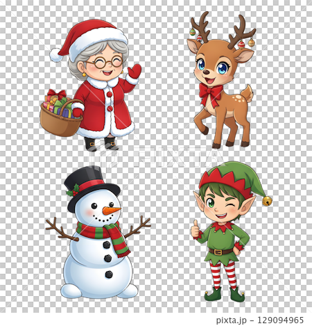 A anime-style cartoon Christmas costume, happy for Christmas. Transparent background. 129094965
