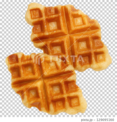 Golden croffles with delightful blend of croissant and waffle textures, showcasing crispy and flaky surface 129095160