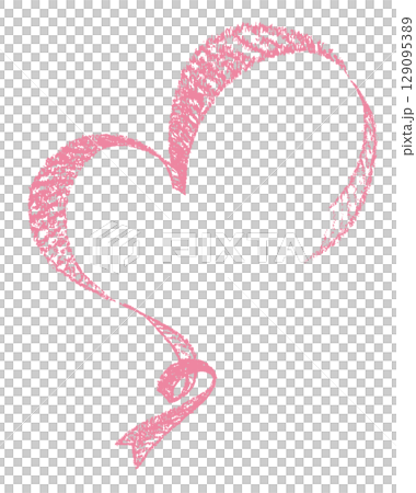 クレヨンで描いたピンクのリボンのハート クレヨンで描いたピンクのリボンのハート 129095389