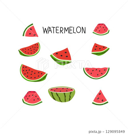 Watermelon Slice and Whole Fruit  129095849