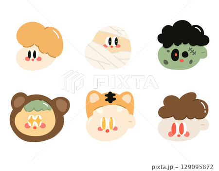 Set of cute cartoon halloween mascot. Halloween cartoon doodle set. Vector illustration in cartoon style. Set of cute cartoon halloween mascot. Halloween cartoon doodle set. Vector illustration in cartoon style. 129095872