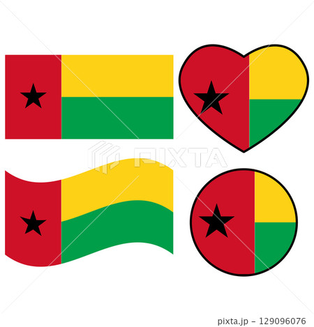Waving flag of Guinea Bissau. Guinea Bissau flag on white background. Guinea Bissau love flag. Guinea Bissau round. flat style. 129096076