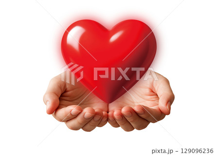 ハートを持つ手の素材。 チャリティー,救済,メンタルケア,ヘルスケアなどを想起させる両手のイメージ。 129096236
