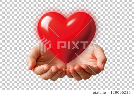 ハートを持つ手の素材。 チャリティー,救済,メンタルケア,ヘルスケアなどを想起させる両手のイメージ。 129096236