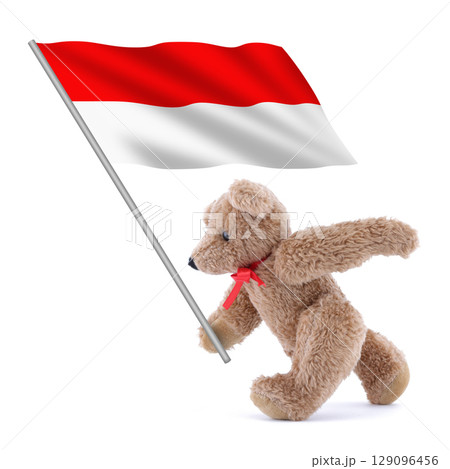 Monaco flag being carried by a cute teddy bear 129096456