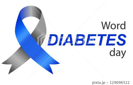 Word Diabetes Day. Blue and Grey awareness ribbon. Raising awareness of diabetes campaign. Word Diabetes Day vector illustration with Blue and Grey ribbon loop. Concept illustration Word Diabetes Day. Blue and Grey awareness ribbon. Raising awareness of diabetes campaign. Word Diabetes Day vector illustration with Blue and Grey ribbon loop. Concept illustration 129096522