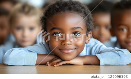 Happy children smiling close up portrait soft lighting blurred background Happy children smiling close up portrait soft lighting blurred background 129096598