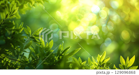 Unfocused Green Forest: Abstract Background of Nature, Green Forest Blur: Soft Focus Scene - Ai Generated 129096868