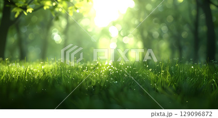 Unfocused Green Forest: Abstract Background of Nature, Green Forest Blur: Soft Focus Scene - Ai Generated 129096872