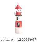 Lighthouse painted with watercolors on a white background. Ideal for postcards, printing on wallpaper, fabric 129096967