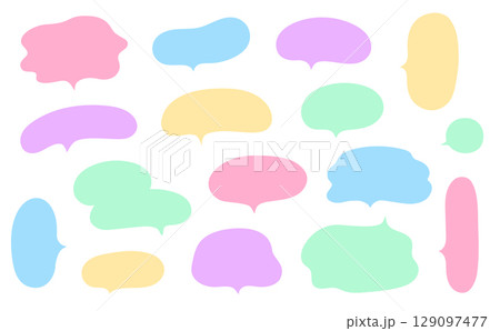 ゆるい手書きのシンプルで可愛いカラフルな吹き出しセット 129097477
