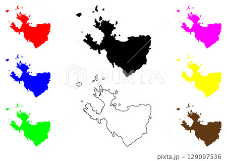 Karatsu city (Japan, Nihon-koku or Nippon-koku, Kyushu region) map vector illustration, scribble sketch Karatsu-shi map 129097536