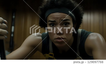 Closeup woman portrait dark tones 129097788