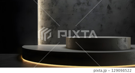 3d rendering of podium for product display in minimal style with black marble wall background - Ai Generated 129098522