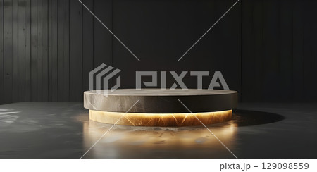 3d rendering of podium for product display in minimal style with black marble wall background - Ai Generated 129098559