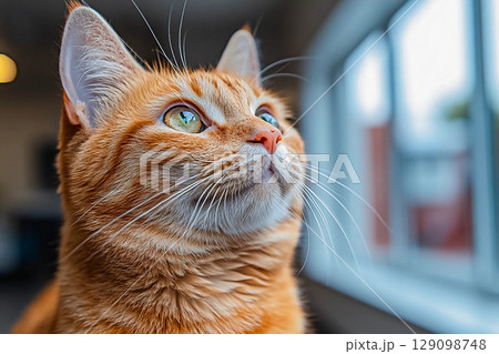 Veterinary check-up for a fluffy cat at a clinic with a caring professional 129098748