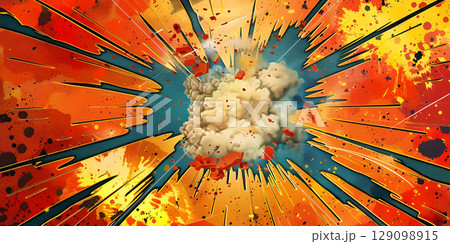 Comic book explosion background, Abstract grunge background with splashes and blot - Ai generated 129098915