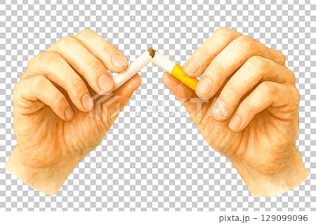 水彩系列：逼真的手掰香菸。一個人決定戒菸的圖片 129099096