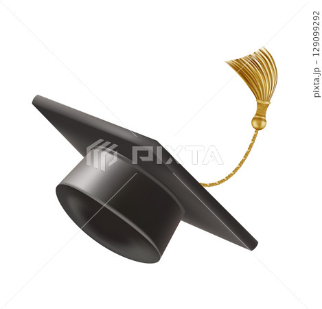 Graduates celebration. Flying 3D black graduate hat 129099292