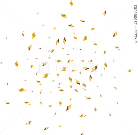 Confetti explosion. Golden serpentine ribbons frame design Confetti explosion. Golden serpentine ribbons frame design 129099302