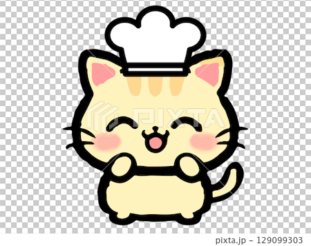 コック帽子をかぶったトラ猫シェフの落書き風イラスト素材2のイラスト