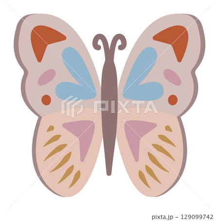 Butterfly boho style vector illustration, color fly with decorated wings 129099742