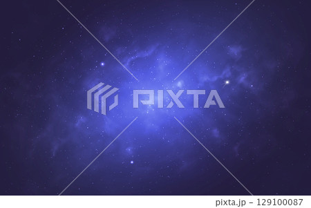 Nebula space background with glowing blue clouds and stars. Magic Infinite universe for sci-fi, astronomy or futuristic project. Cosmic starry sky. Stardust cosmos texture. Vector Illustration 129100087