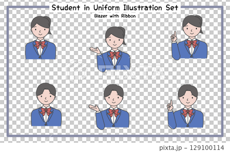 学生の制服姿 イラストセット3-3 (ジャケット＆リボン) 129100114