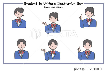 学生の制服姿 イラストセット3-3 (ジャケット&リボン) 学生の制服姿 イラストセット3-3 (ジャケット&リボン) 129100115