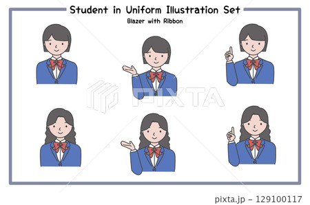 学生の制服姿 イラストセット3-4 (ジャケット＆リボン) 129100117