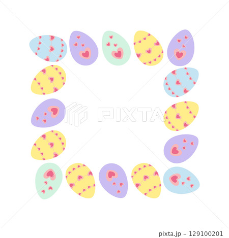 Hand Drawn Easter Eggs with Hearts decoration Easter Holiday Square Frame Border Copy space Template 129100201