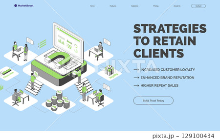 Cartoon Color Strategies to Retain Clients Concept Banner 3d Isometric View Line Elements for Business. Vector illustration Cartoon Color Strategies to Retain Clients Concept Banner 3d Isometric View Line Elements for Business. Vector illustration 129100434