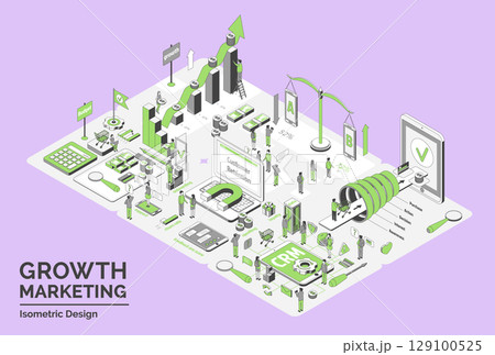 Cartoon Color Growth Marketing Concept 3d Isometric View Line with Elements Composition. Vector illustration of Project Cartoon Color Growth Marketing Concept 3d Isometric View Line with Elements Composition. Vector illustration of Project 129100525