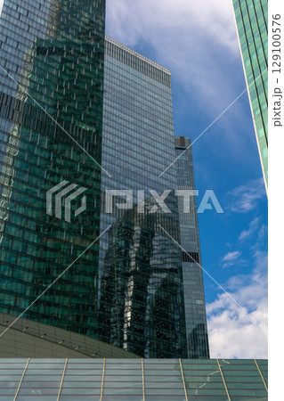 low angle view of modern skyscrapers 129100576