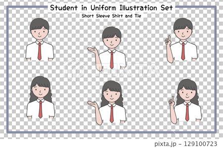 Student Uniform Illustration Set 4-2 (Short Sleeve Shirt & Tie) Student Uniform Illustration Set 4-2 (Short Sleeve Shirt & Tie) 129100723