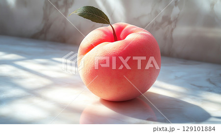 Peach isolated on soft background illuminated by natural light 129101884