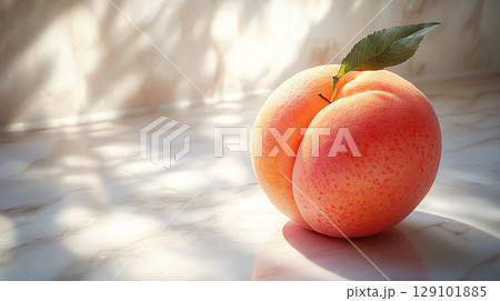 Peach isolated on soft background illuminated by natural light Peach isolated on soft background illuminated by natural light 129101885