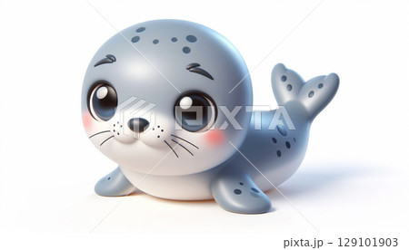 Cute 3D cartoon seal on white background 129101903