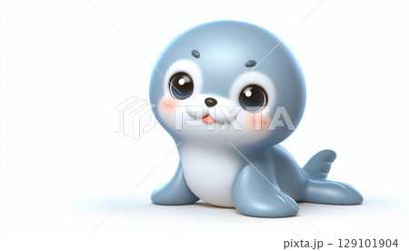 Cute 3D cartoon seal on white background 129101904