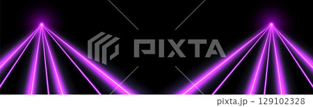 Pink laser beams, concert or nightclub spotlights light effect. Lasers in motion, abstract perspective background. 129102328