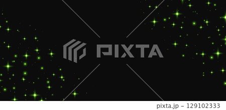 Green sparkling stars background, shiny particles light effect, transparent flying stardust texture, abstract twinkle backdrop. 129102333