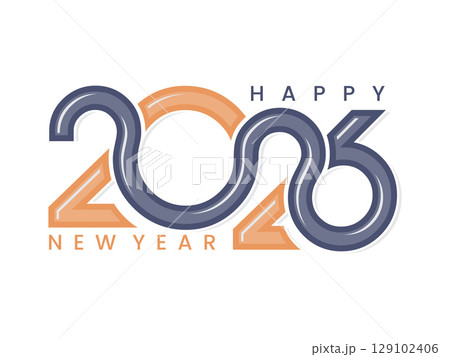 Happy New Year 2026 creative continuous line logo text design template 129102406
