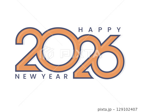 Happy New Year 2026 retro style logo text design template 129102407