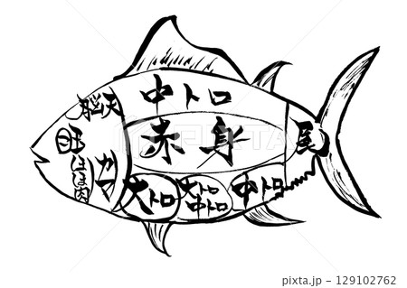 筆絵 魚肉の部位と名称 筆絵 魚肉の部位と名称 129102762