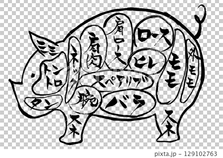 豬肉各部位名稱的毛筆畫 129102763