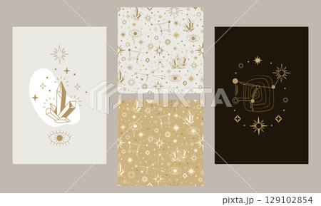 Stars and crystal posters and seamless pattern set vector 129102854