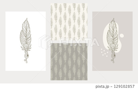 Esoteric minimalist clouds posters and seamless pattern vector set Esoteric minimalist clouds posters and seamless pattern vector set 129102857