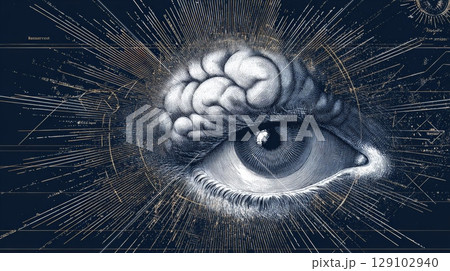 Observing eye with brain and data streams:...のイラスト素材 [129102940] - PIXTA