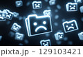 Sad face folders represent lost data flying in digital space 129103421